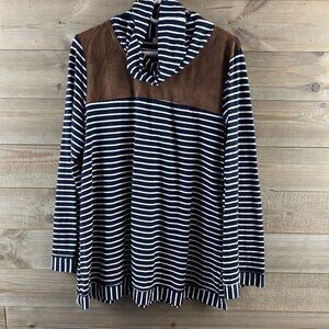 Umgee Womens Shirt Striped Long Sleeve Tunic Suede Cowl Neck Size Small